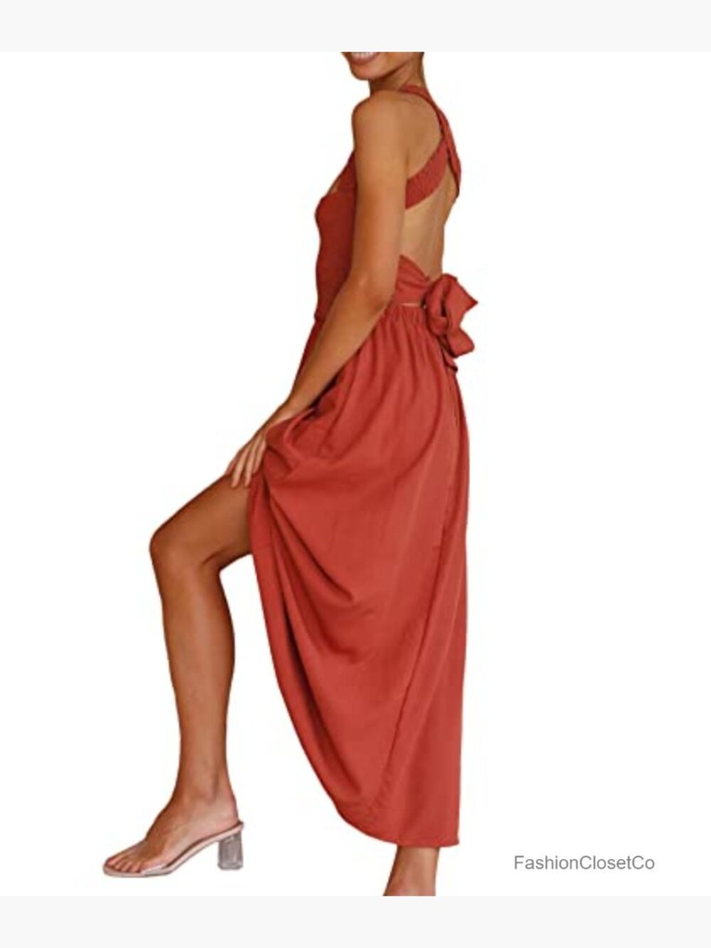 Square Neck Halter Lace Up Criss Cross Maxi Dress Smocked Ruched A Line - Picture 4 of 6